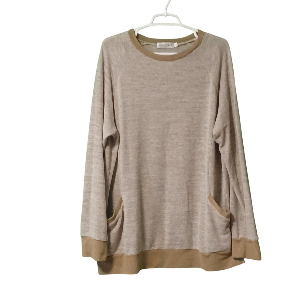 Gadewake Womens XXL Tunic Top Long Sleeve Marled Tan Beige‎ Pocket Pullover XXL